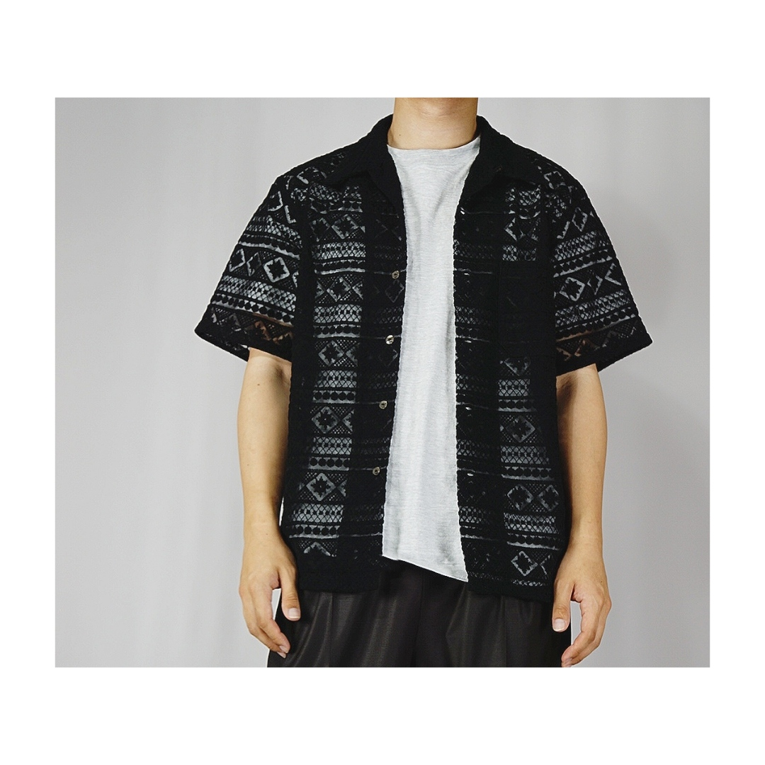 LACE ALOHA SHIRT - BLACK KML-SSH001